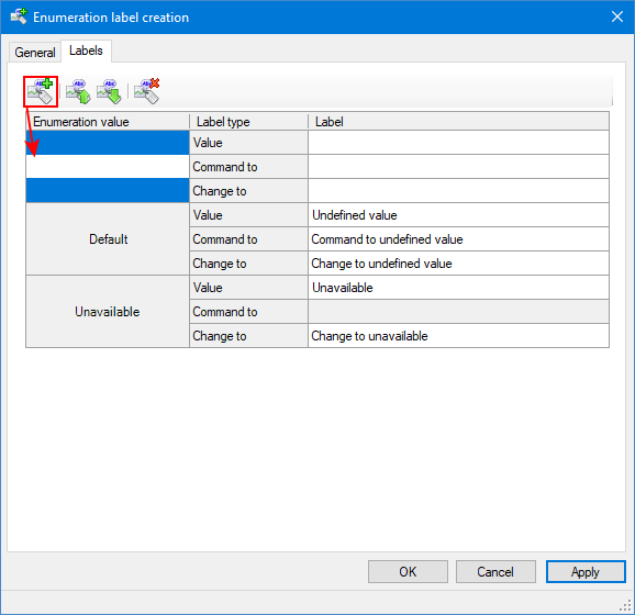 Enum label creation dialog