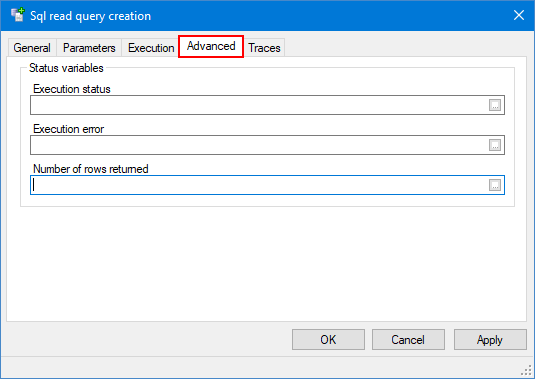 Advanced tab of a Sql read query