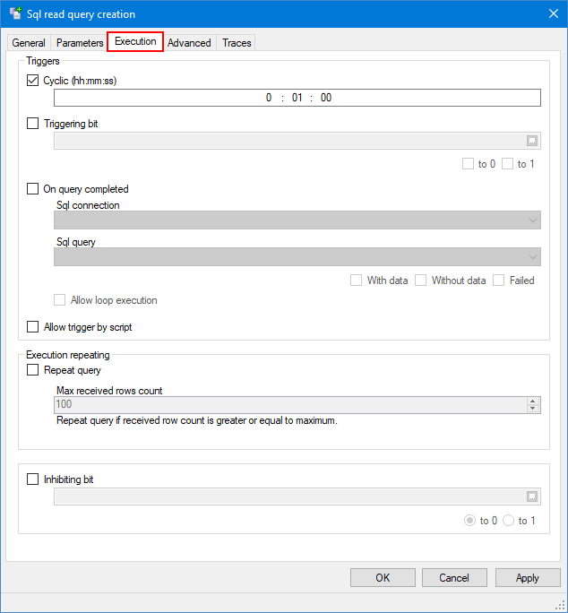 Execution tab of a Sql read query
