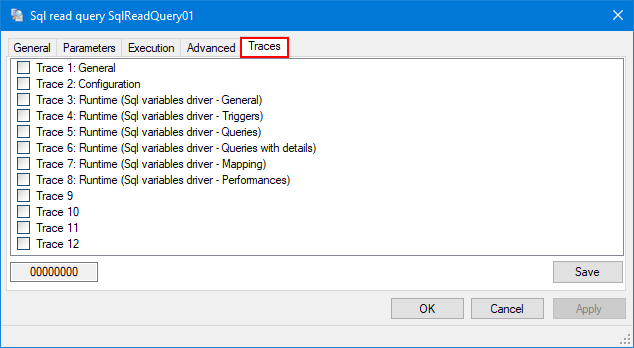 Traces tab of a Sql read query