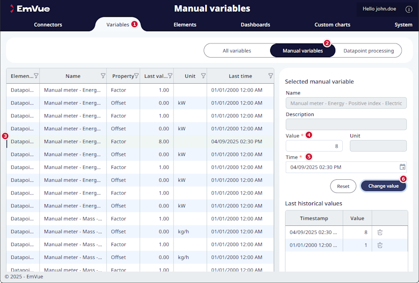 Manual datapoint values