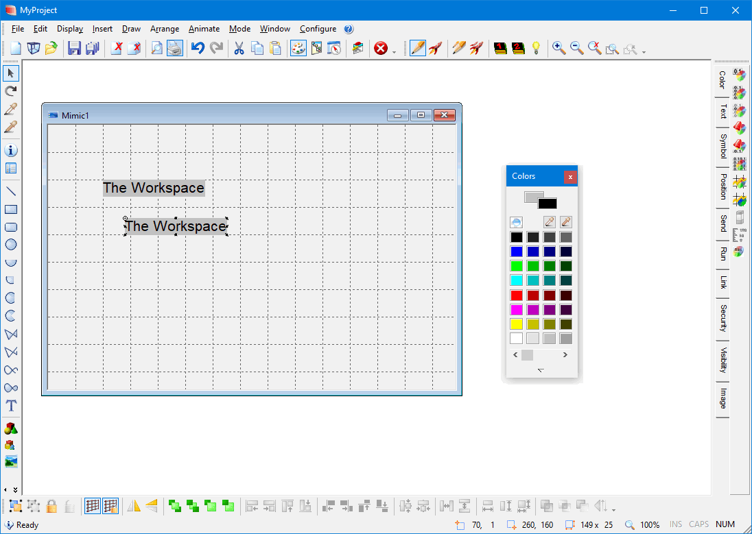 Example of the Workspace with toolbars.