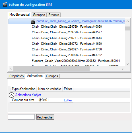 Objet animé du contrôle BIM