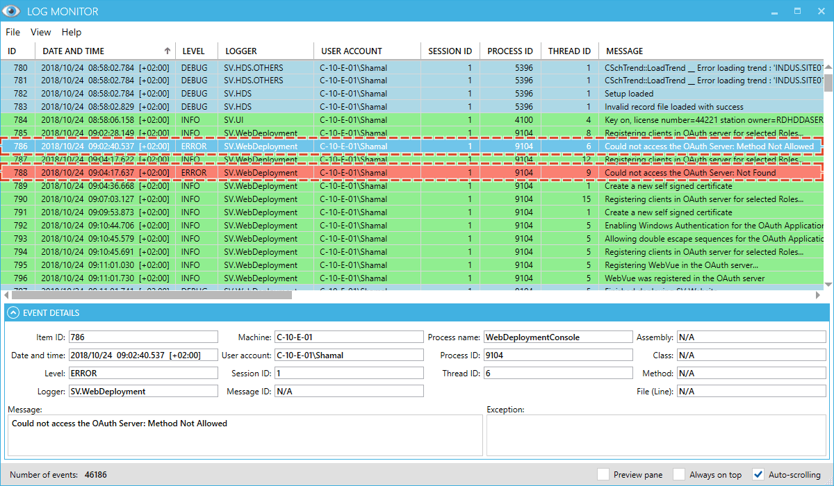 Log Monitor OAuth Server Error Not Found