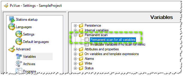 Permanent scan setting