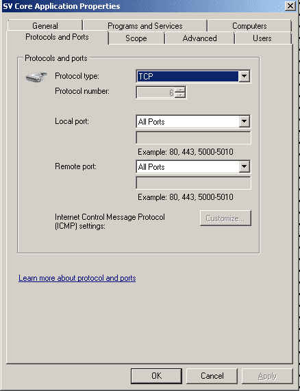 SV Core Application Properties 4 Protocols and ports