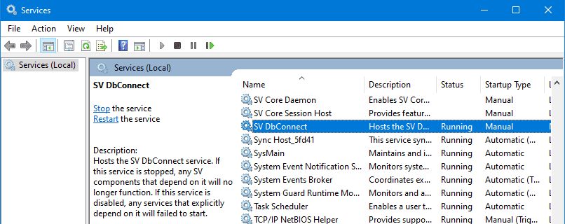 SvDbConnect service