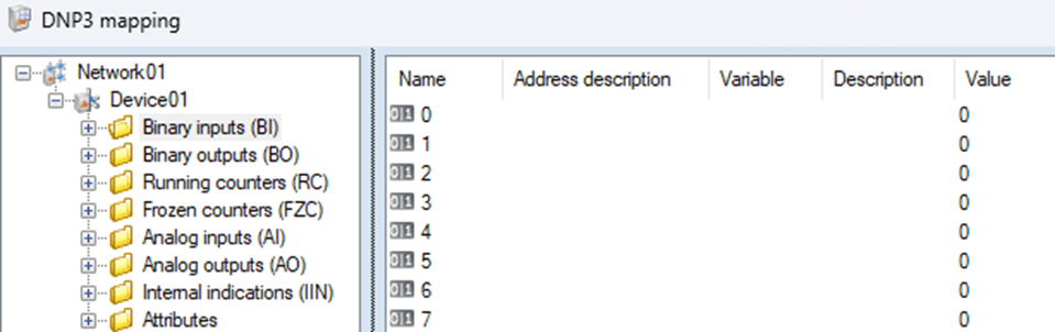DNP3 mapping dialog box