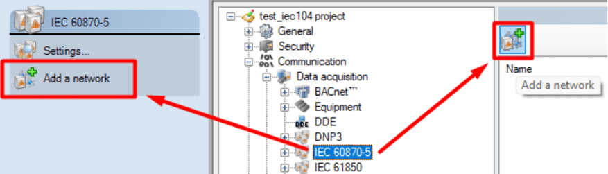 Add an IEC 60870-5 network on PcVue Application Explorer
