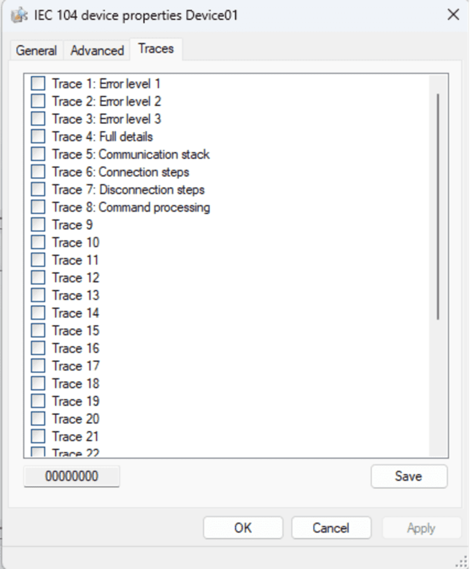 Device Traces tab on properties